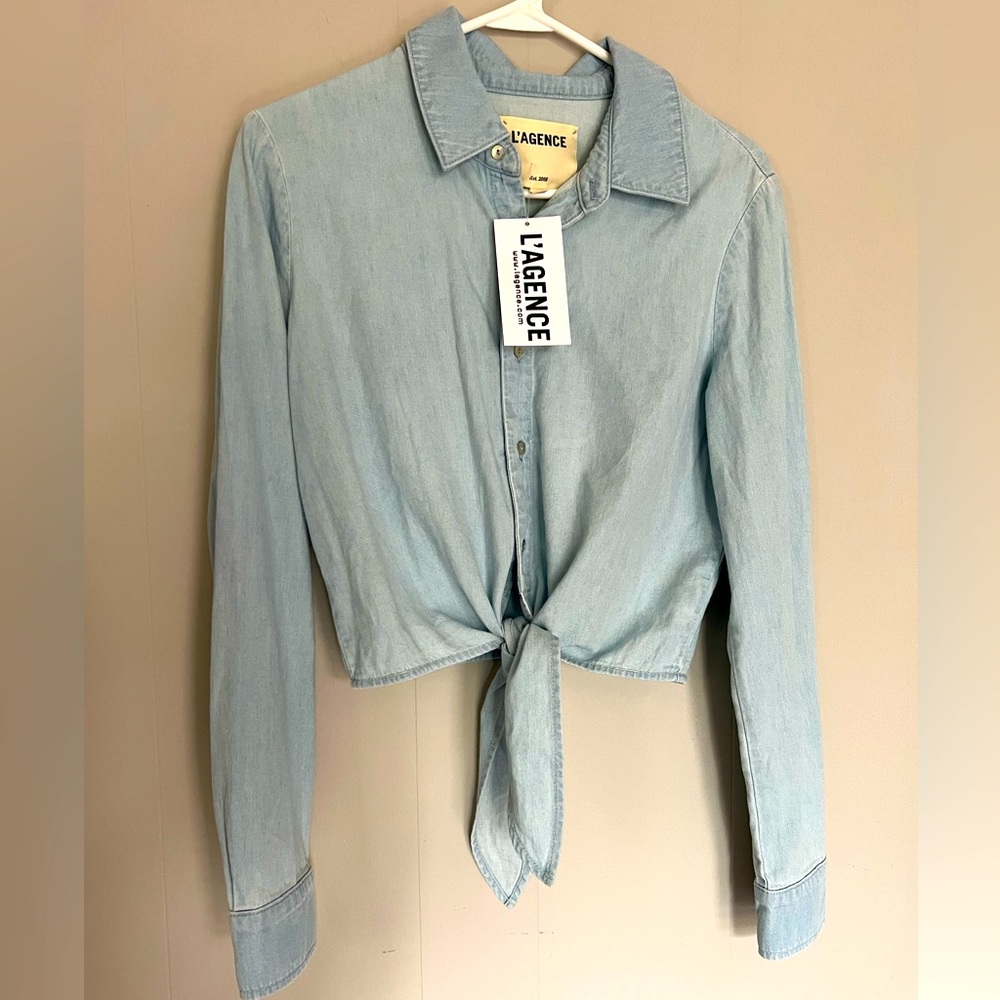 L’AGENCE Gaia Tie Front Denim Blouse